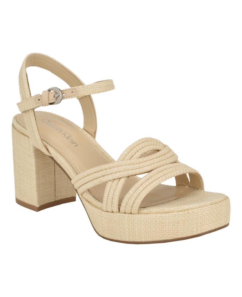 Calvin Klein Women's Lailly Strappy Platform Sandals - Light Natural - Manmade with Textile Sol Cover