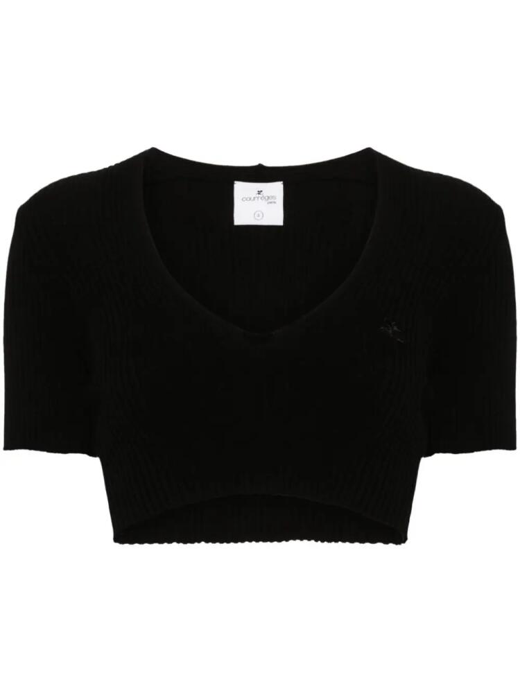 Courrèges ribbed-knit cropped T-shirt - Black Cover