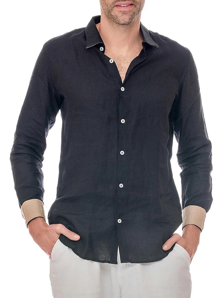 Ranee's Men's Spread Collar Linen Shirt - Black Cover