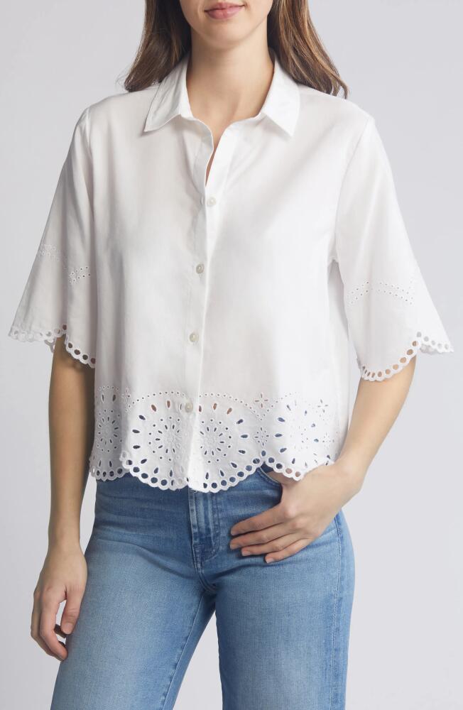 beachlunchlounge Clo Eyelet Border Button-Up Shirt in White Cover