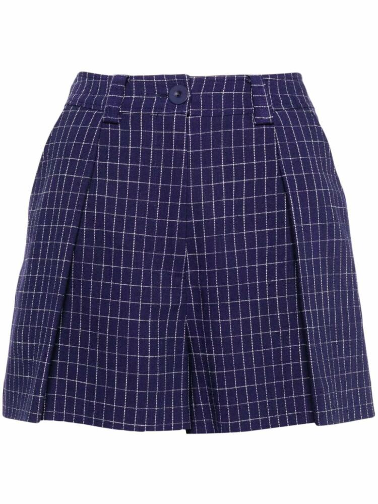 Claudie Pierlot box-pleated checked tailored shorts - Blue Cover