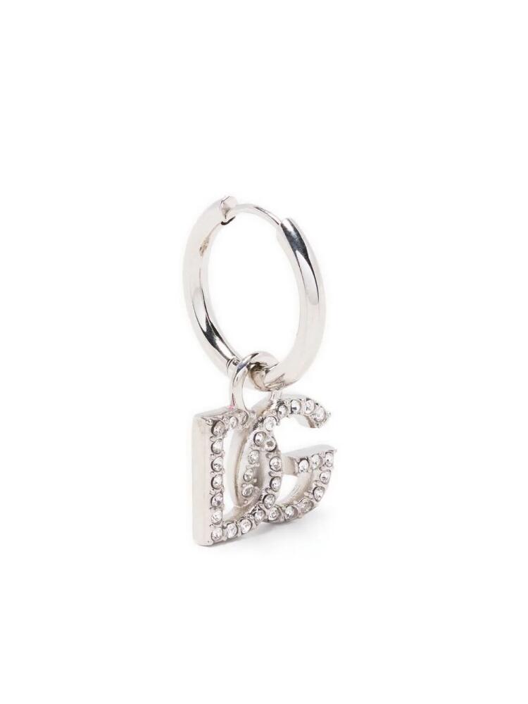 Dolce & Gabbana crystal-embellished logo-charm hoop - Silver Cover