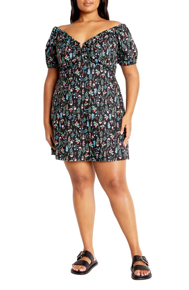 City Chic Martine Floral Off the Shoulder Stretch Cotton Minidress in Bloom Study Cover