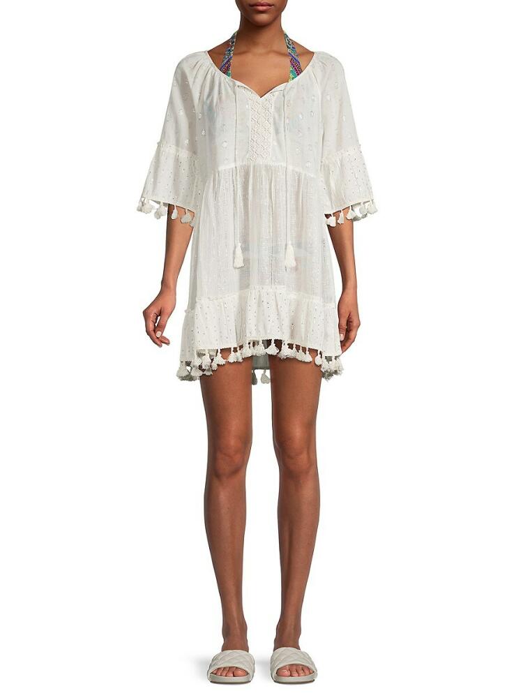 Ranee's Women's Tassel-Tie Lace Tiered Dress - Ivory Cover