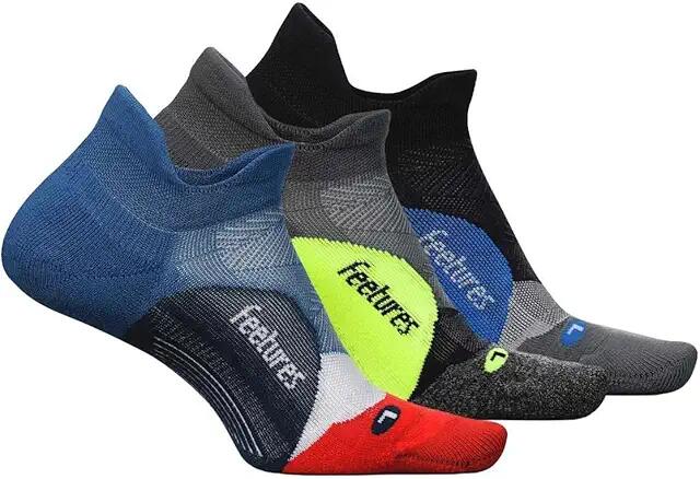 Feetures Elite Light Cushion No Show Tab 3-Pair Pack (Tech Blue/Midnight Neon/Atmospheric Blue) No Show Socks Shoes Cover