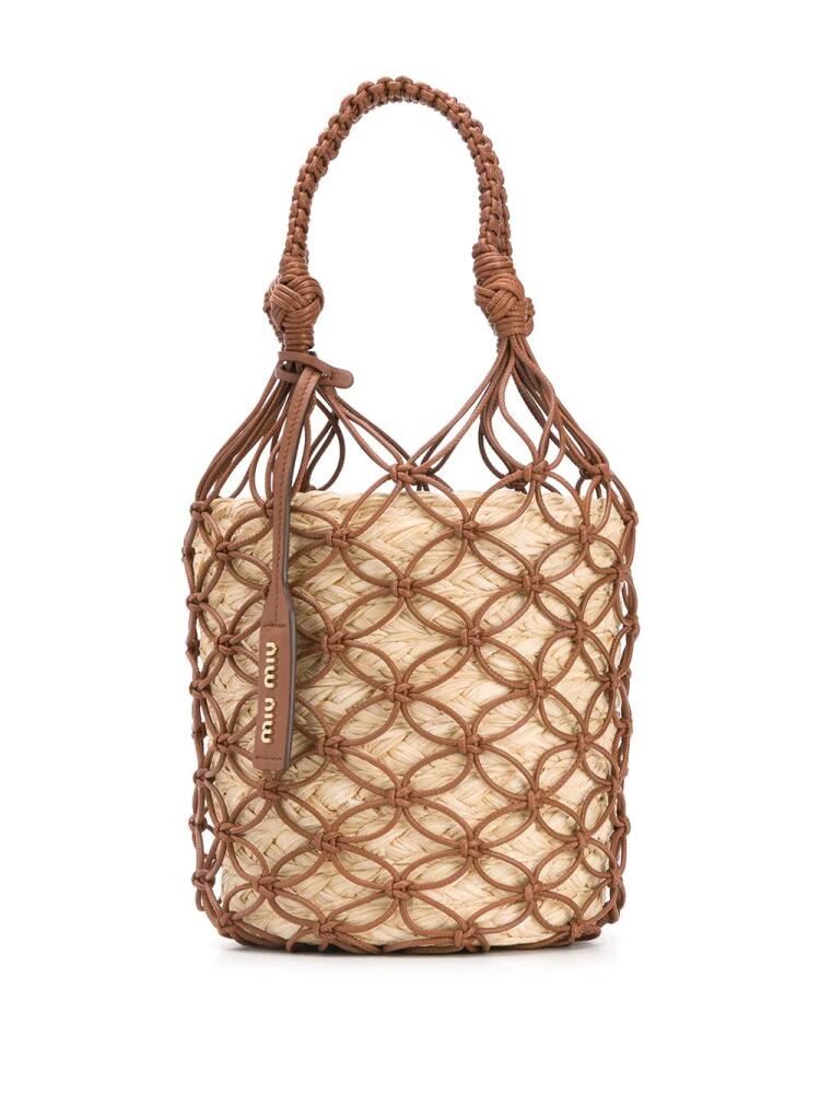 Miu Miu netted straw bucket bag - Neutrals Cover