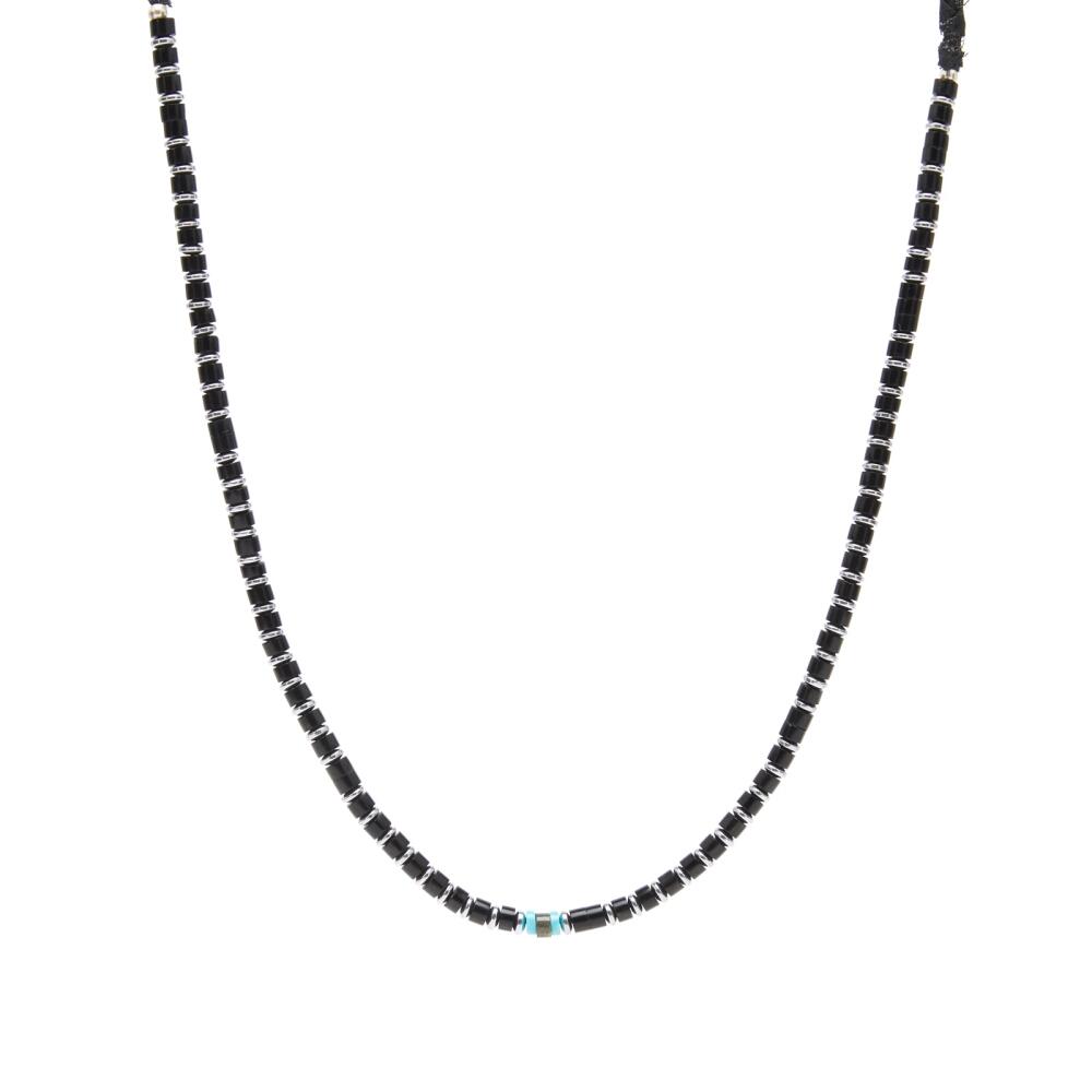 Mikia Men's Heishi Hematite Bandana Necklace in Jet Cover