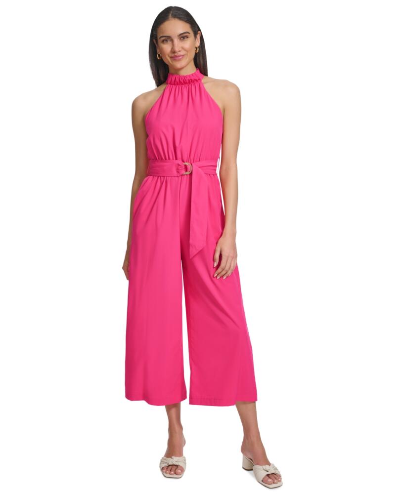 Calvin Klein Women's Belter Halter-Neck Straight-Leg Jumpsuit - Hibiscus Cover