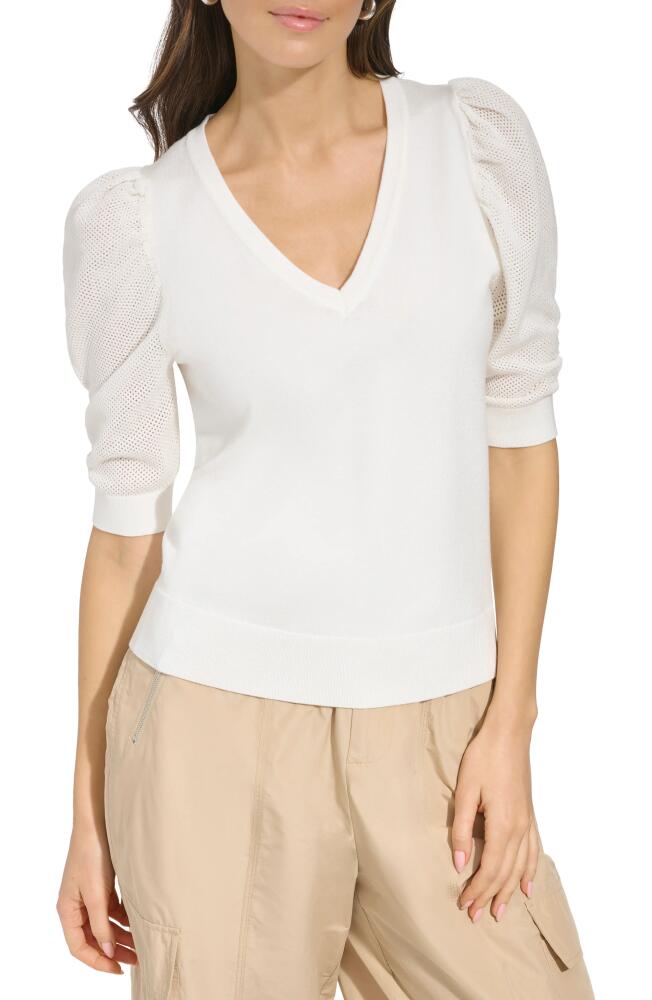 DKNY Puff Sleeve V-Neck Sweater in Ivory Cover