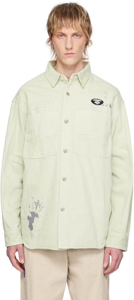 AAPE by A Bathing Ape Green Embroidered Denim Shirt Cover