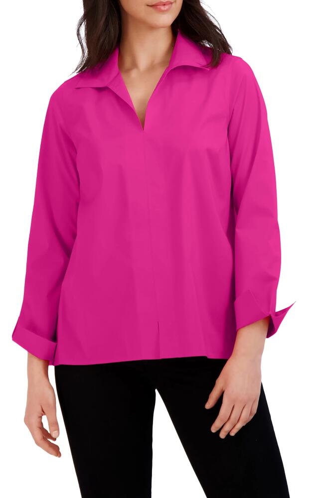 Foxcroft Agnes Split Cuff Popover Blouse in Azalea Cover