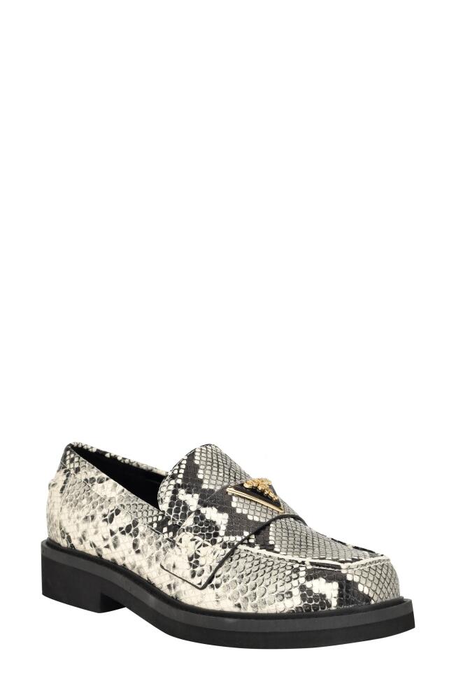 GUESS Shatha Loafer in Ivory/Black Snake Embossed Cover