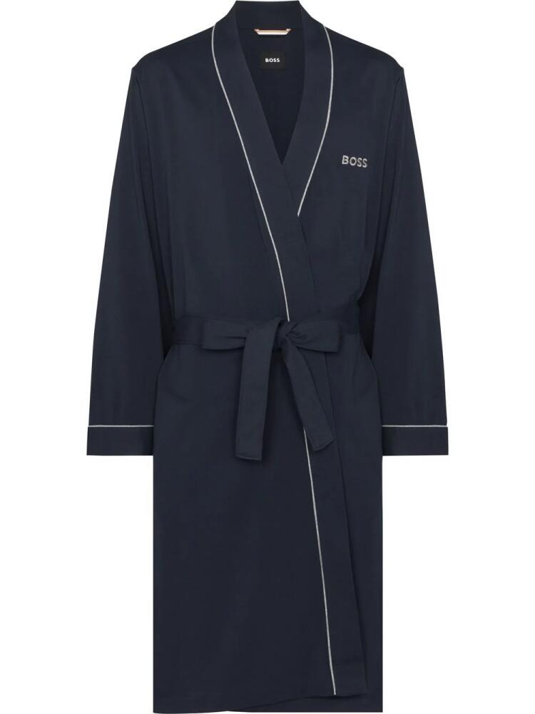 BOSS embroidered-logo lounge robe - Blue Cover