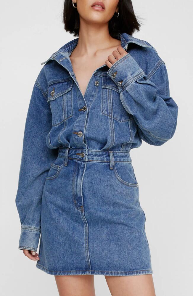 NASTY GAL Long Sleeve Denim Shirtdress in Authentic Mid Wash Cover