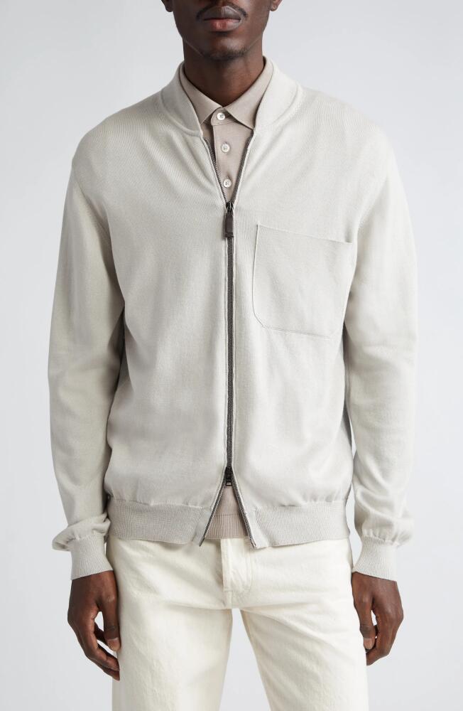 Herno Cotton Knit Zip Cardigan in 1315 Stone Cover