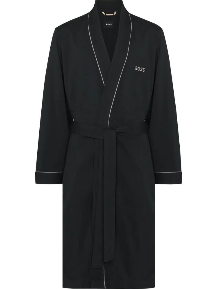 BOSS embroidered-logo lounge robe - Black Cover