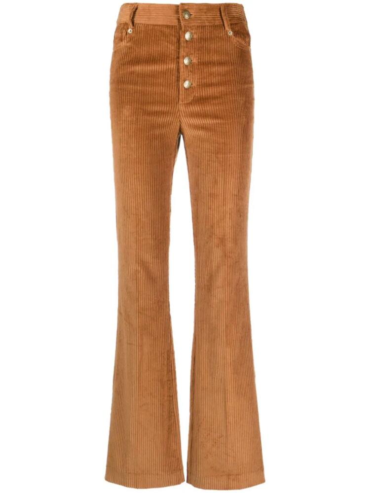 TWINSET logo-plaque corduroy flared trousers - Brown Cover