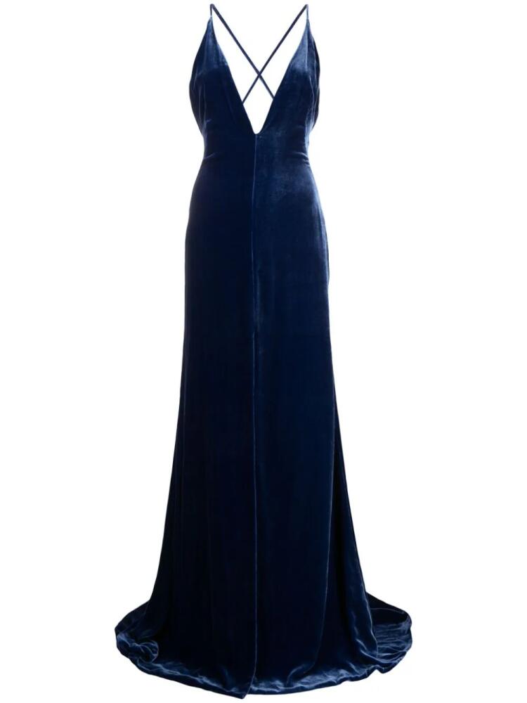 Costarellos open-back velvet gown - Blue Cover