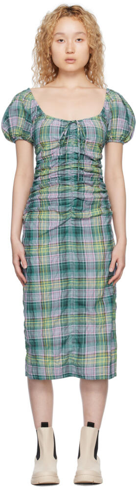 GANNI Green Check Midi Dress Cover