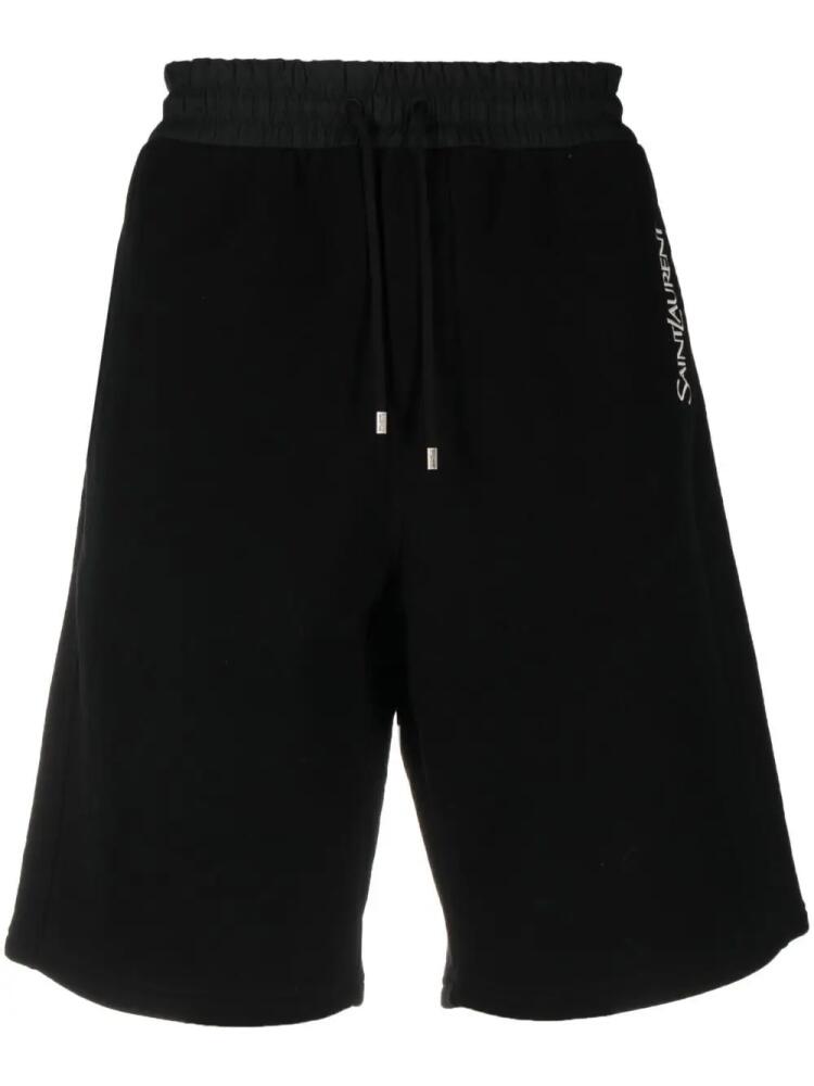 Saint Laurent logo-embroidered cotton shorts - Black Cover