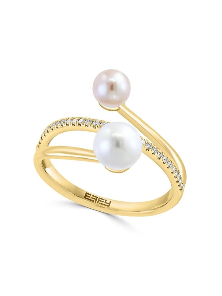 Effy Women's 14K Yellow Gold, 5-6.5MM Freshwater Pearl & Diamond Ring Cover