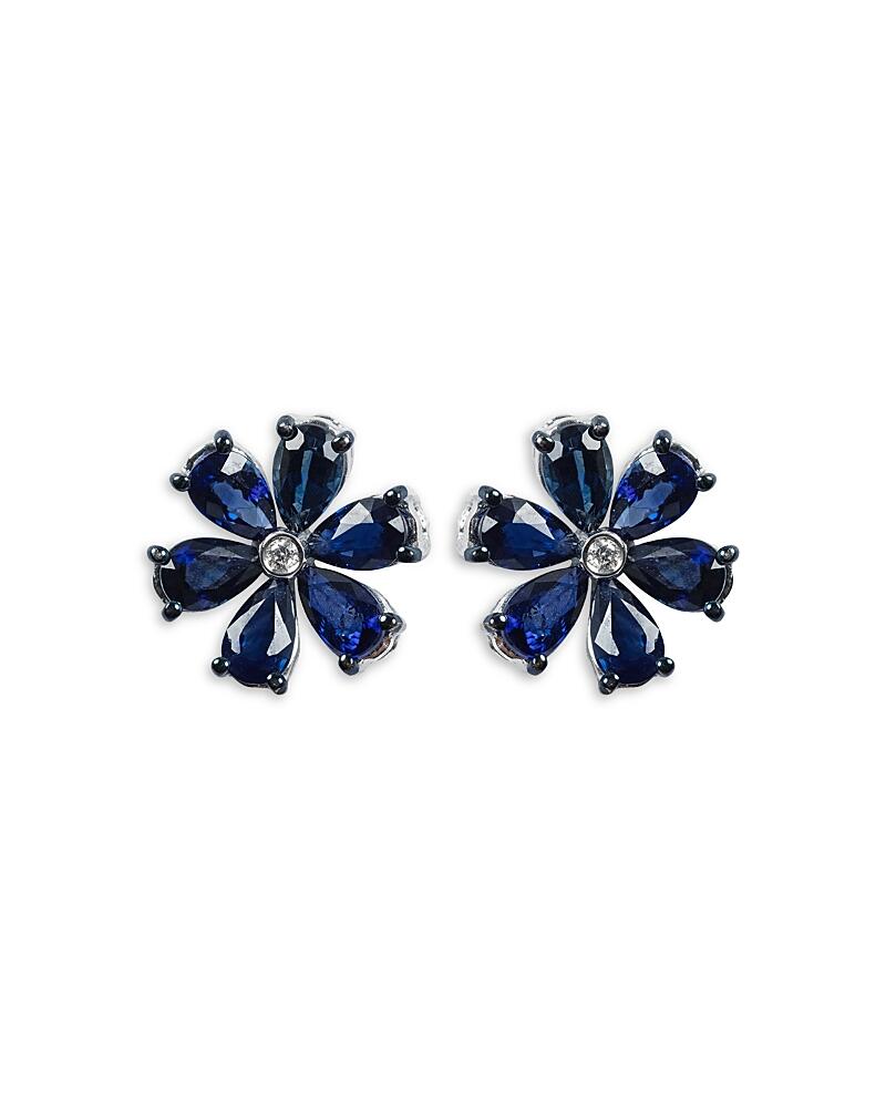 Zydo 18K White Gold Luminal Sapphire & Diamond Floral Stud Earrings Cover