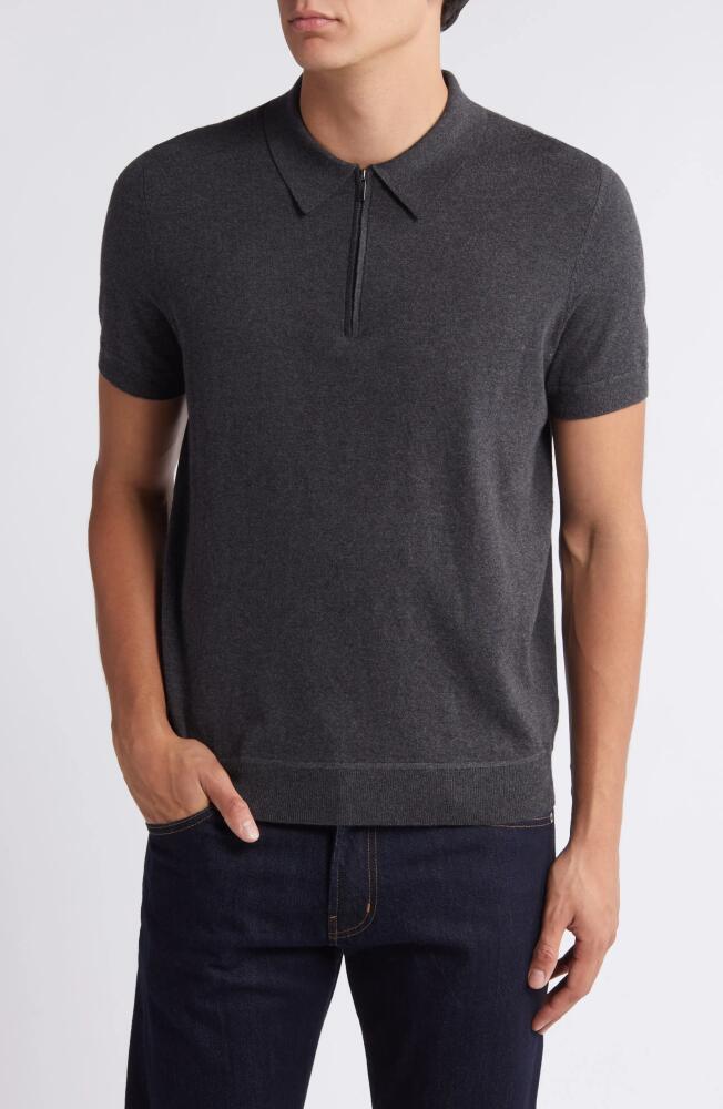 Nordstrom Quarter Zip Cotton & Silk Polo in Grey Dark Heather Cover