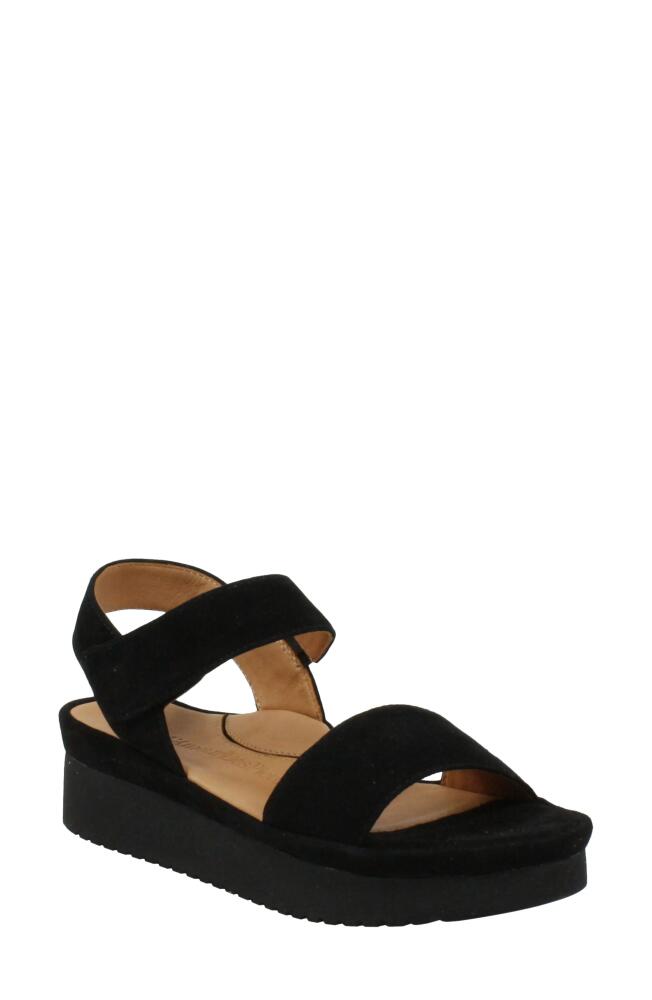 L'Amour des Pieds Abrilla Slingback Platform Wedge Sandal in Black Suede Cover