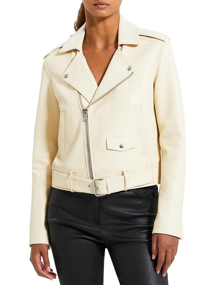 Theory Women's Lambskin Leather Biker Jacket - Parchment Cover