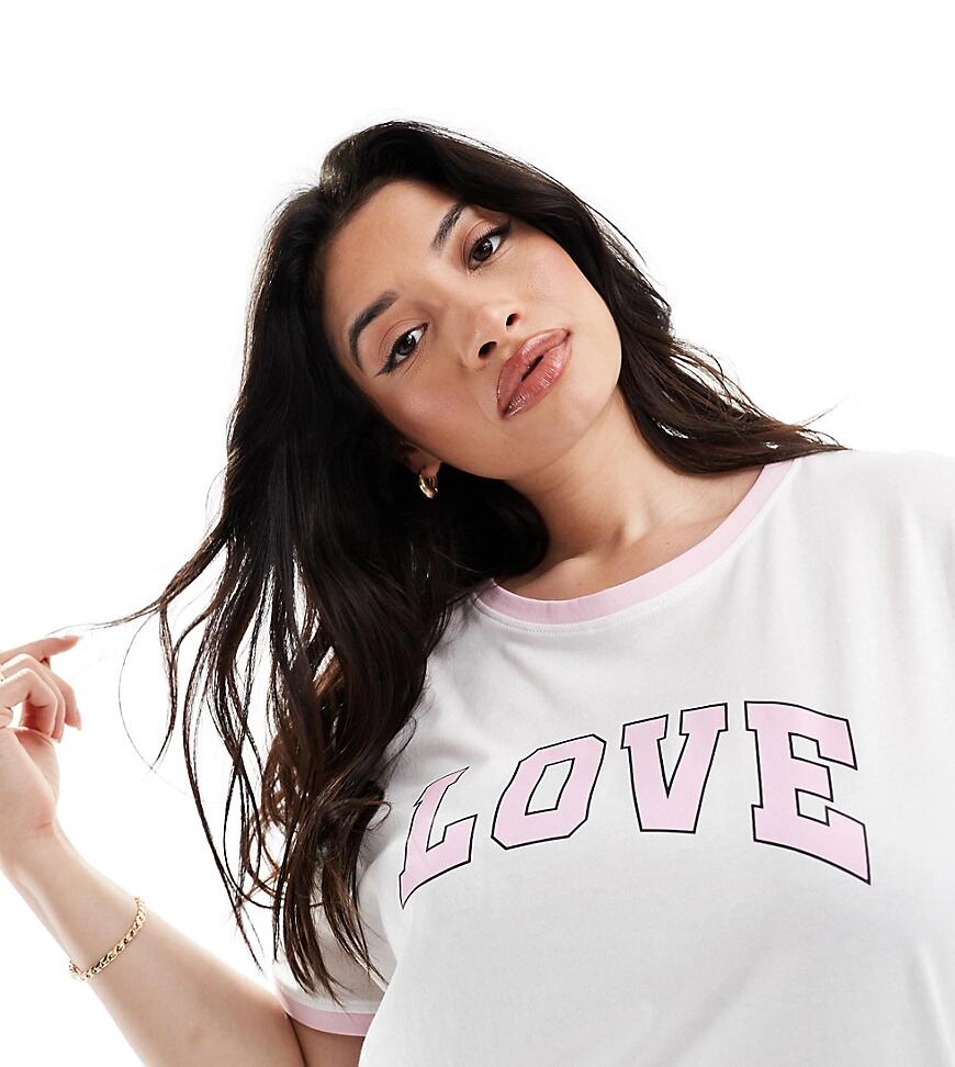 ONLY Curve boxy fit T- shirt with love print in white Cover