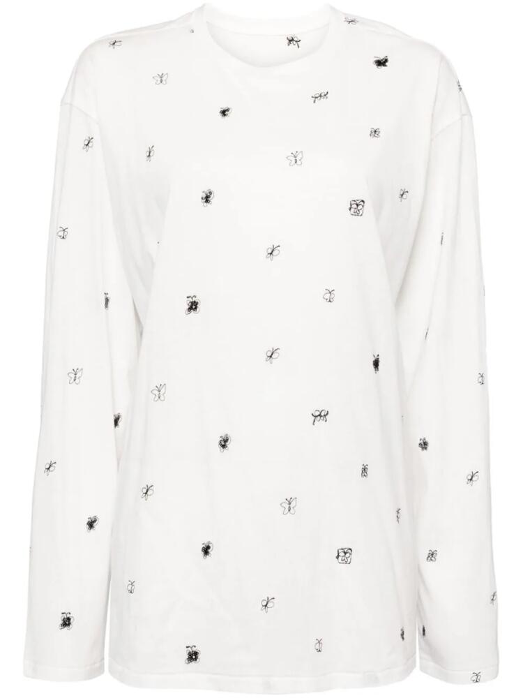 JNBY sequined butterfly-embroidered T-shirt - White Cover