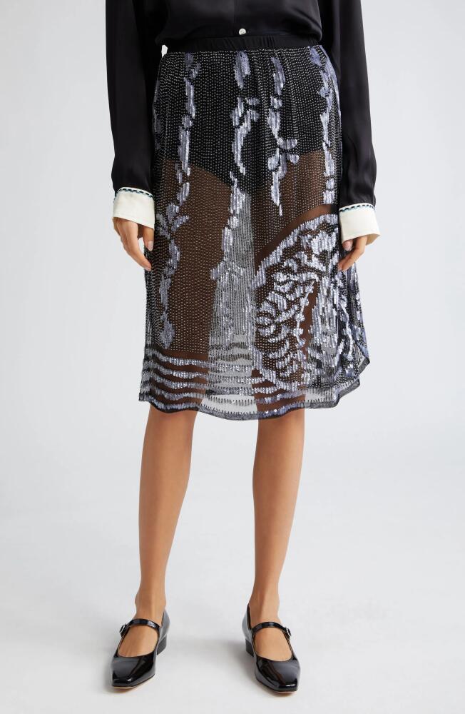 Bode Hyatt Bead & Sequin Embellished Sheer Mesh Skirt in Black Silver Cover