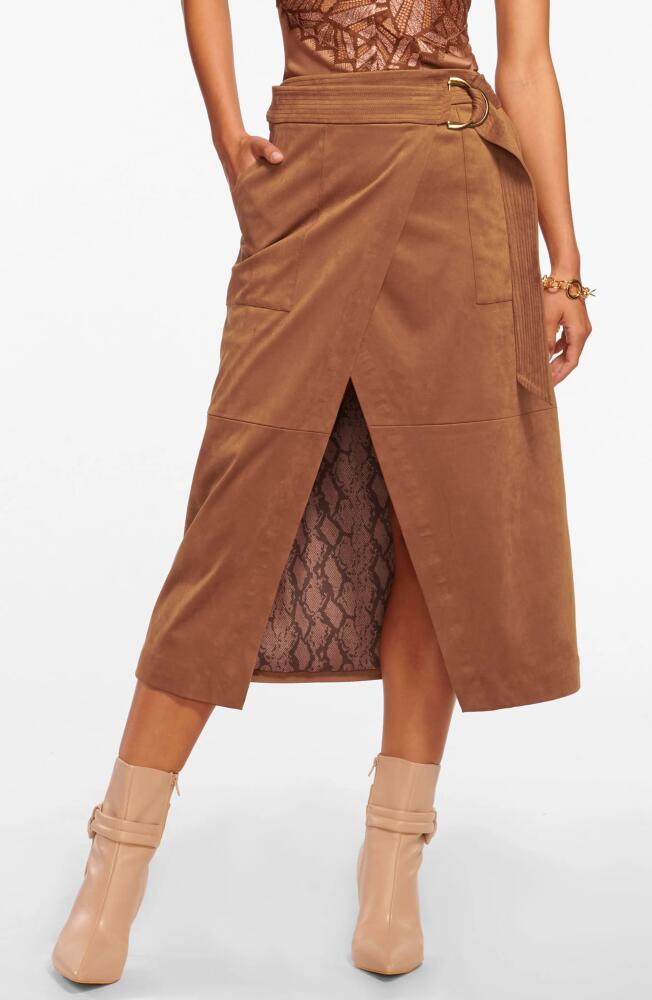 Ramy Brook Delphia Faux Suede Wrap Skirt in Saddle Cover