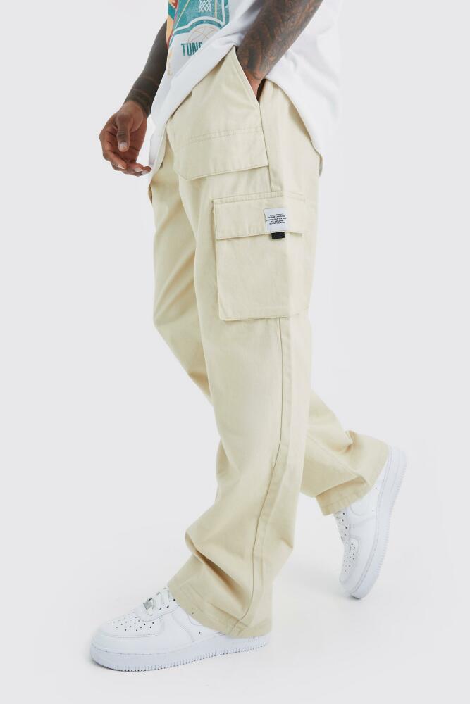 boohoo Mens Elasticated Waist Relaxed Fit Buckle Cargo Sweatpant - Beige Cover