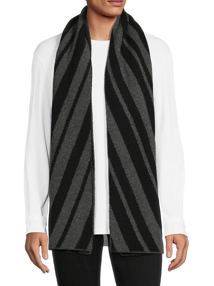 Karl Lagerfeld Paris Men's Striped Wool Blend Scarf - Black Grey Cover