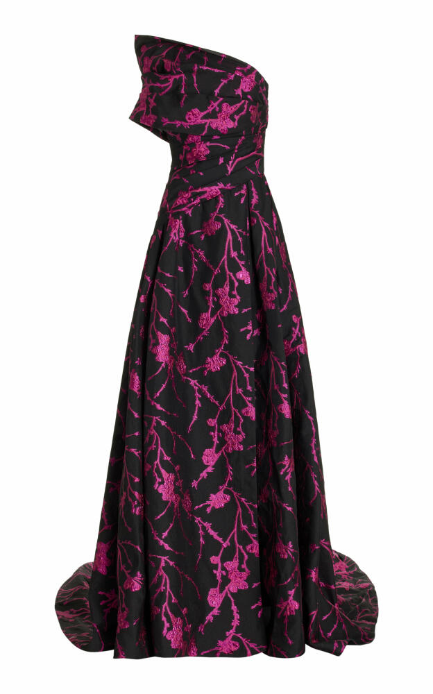 Pamella Roland - Floral Fil-Coupe Asymmetric Draped Gown - Black Cover