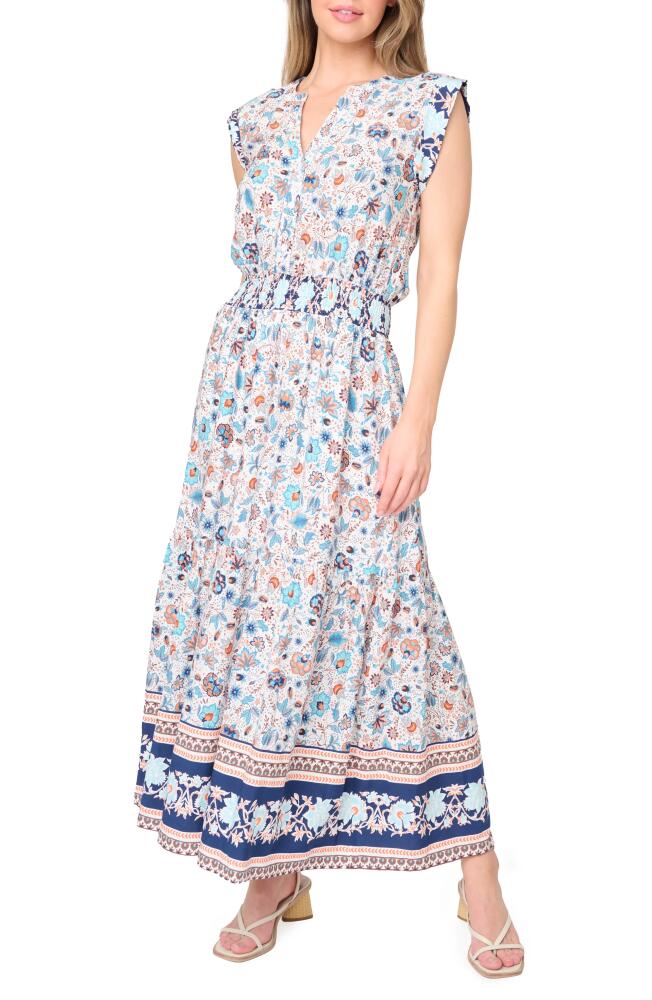 GIBSONLOOK Bohemian Floral Smocked Waist Dress in Denim Combo Cover