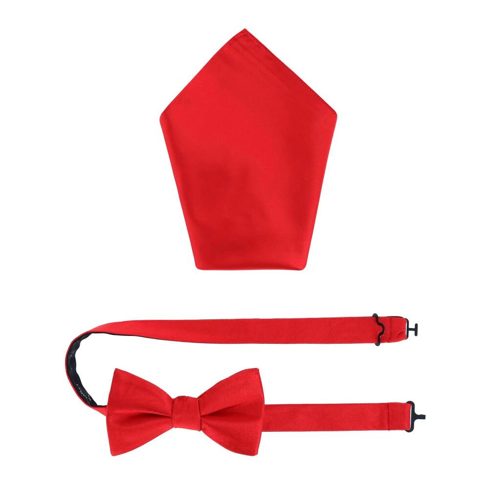 Trafalgar Sutton Solid Color Silk Bowtie and Pocket Square Combo in Red Cover