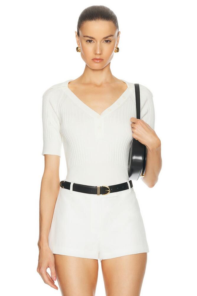 MATTHEW BRUCH Polo Rib Knit Crop Top in White Cover