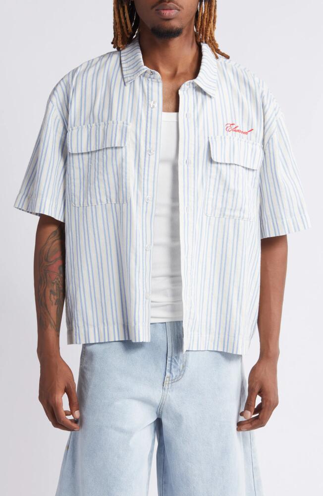 Elwood Boxy Short Sleeve Oxford Button-Up Shirt in Navy White Stripe Cover