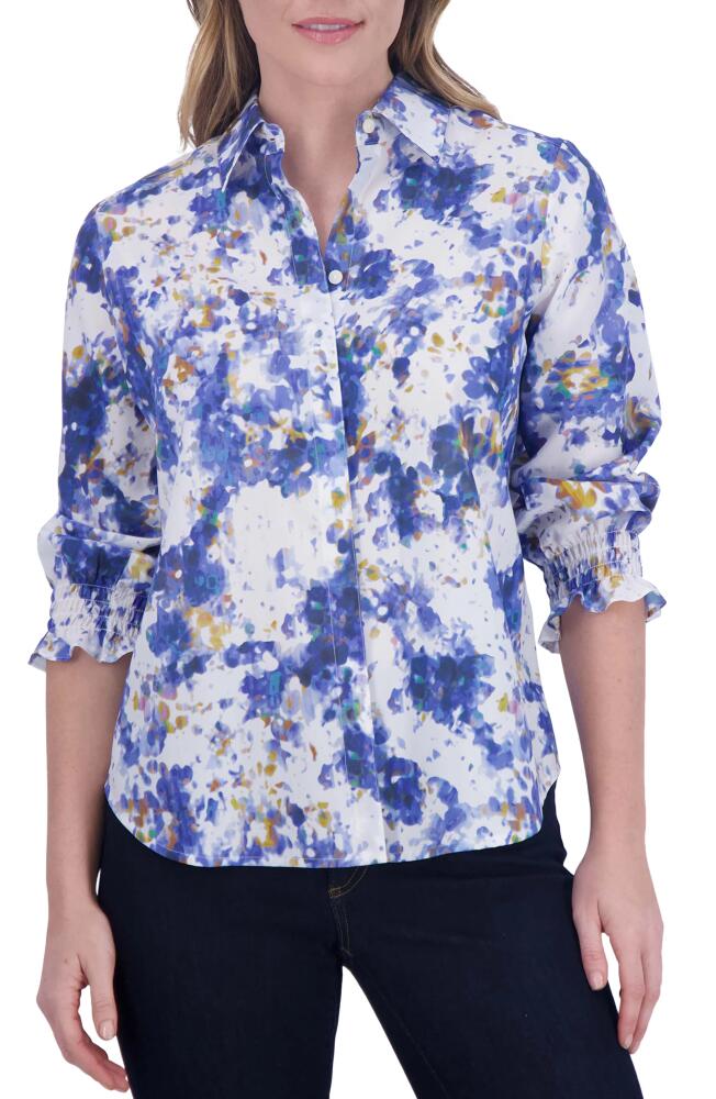 Foxcroft Olivia Abstract Floral Button-Up Shirt in Blue Multi Cover