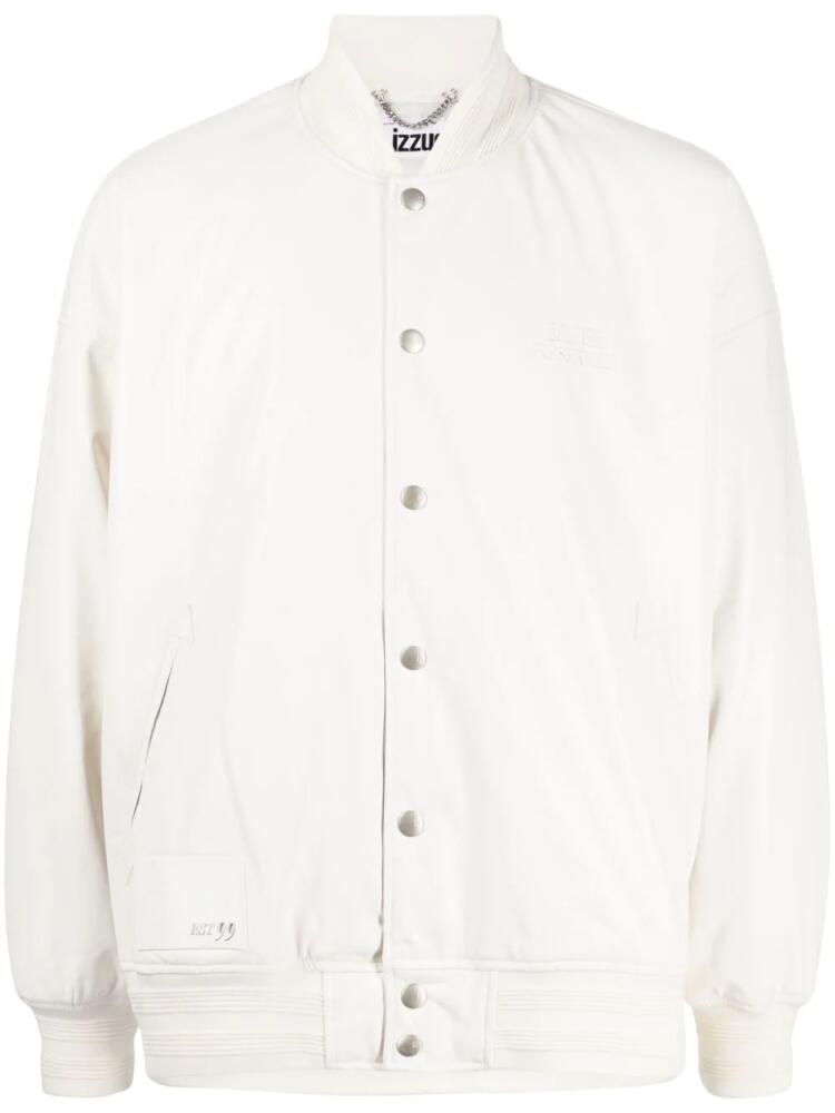 izzue logo-embroidered panelled bomber jacket - Neutrals Cover