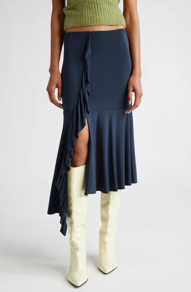 Paloma Wool Gelly Cascade Ruffle Asymmetric Jersey Skirt in Dark Navy Cover