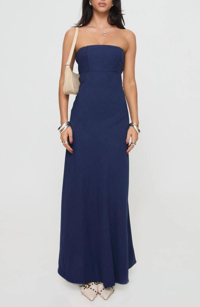 Princess Polly Yahir Strapless Linen Blend Maxi Dress in Navy Cover