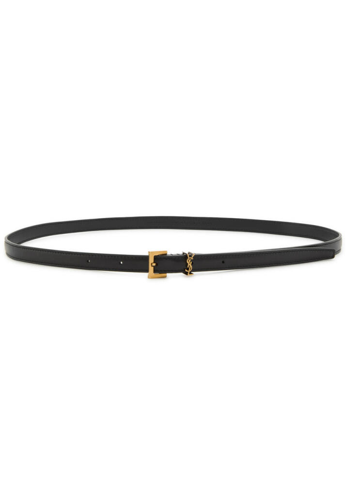 Saint Laurent Cassandre Logo Leather Belt - Black Cover