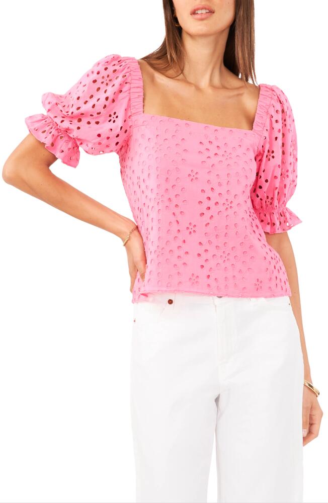 1.STATE Eyelet Puff Sleeve Top in Island Bloom Cover