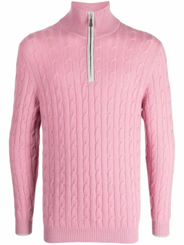 N.Peal cable-knit half-zip jumper - Pink Cover