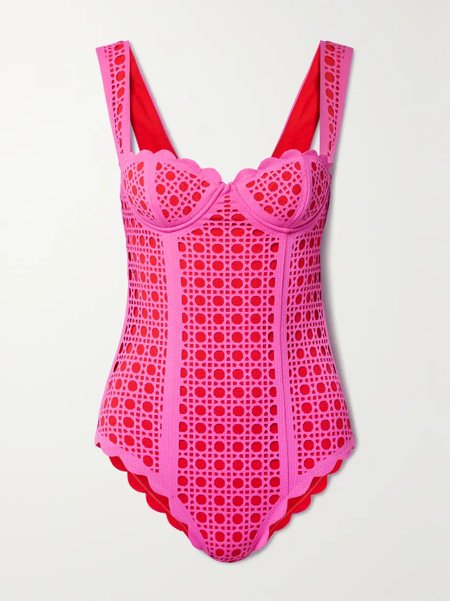 Marysia - La Roche Scalloped Cutout Seersucker Underwired Swimsuit - Pink Cover