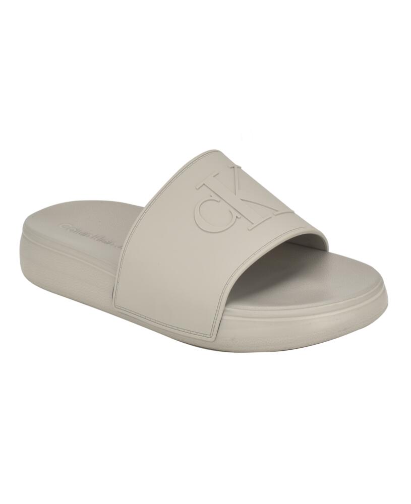 Calvin Klein Men's Wiston Pool Slip-On Flat Slides - Light Gray Cover