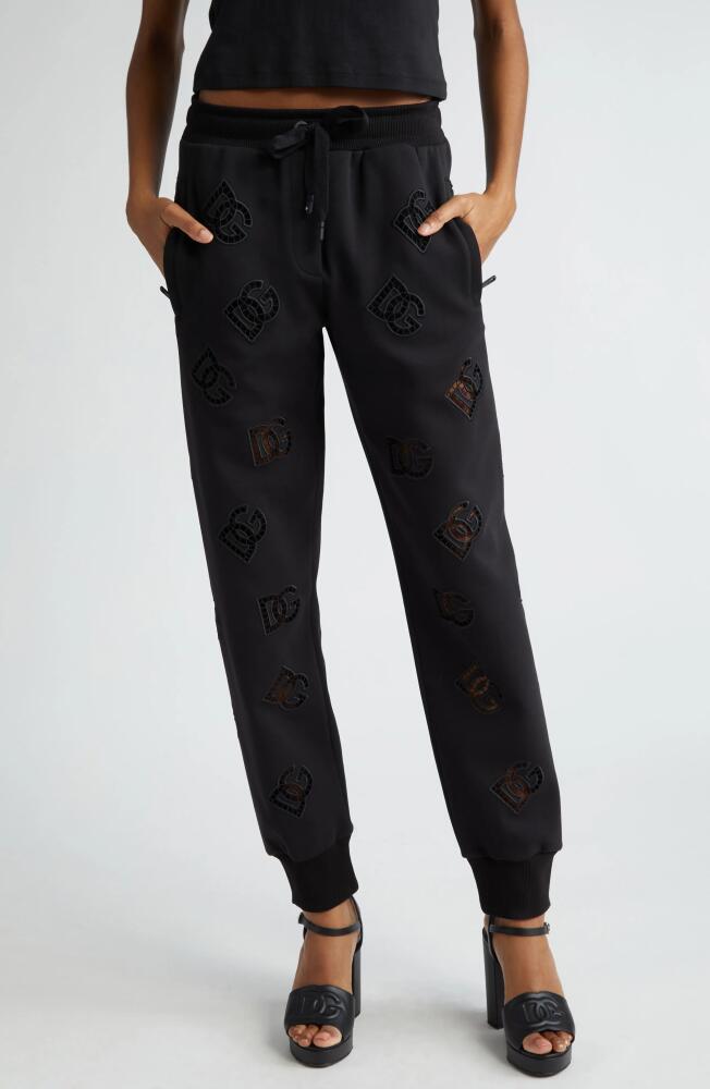 Dolce & Gabbana Eyelet Logo Cotton Blend Joggers in N0000Nero Cover